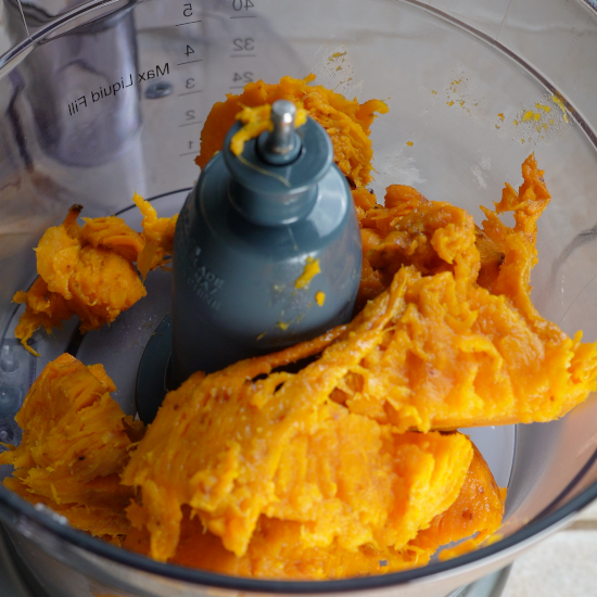 Place the sweet potatoes in a food processor and pulse until smooth. 