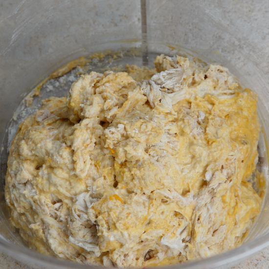 Wet and dry ingredients combined to form the dough