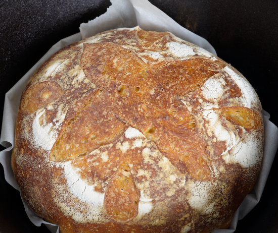 The loaf after being pulled from the oven. 