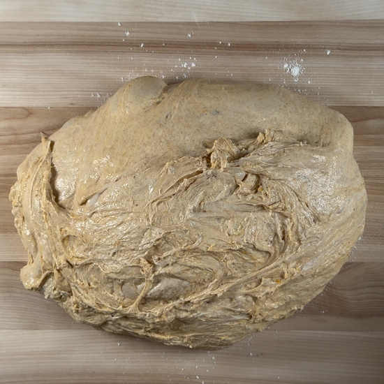 After a bulk rise for several hours the dough is ready to be shaped. 
