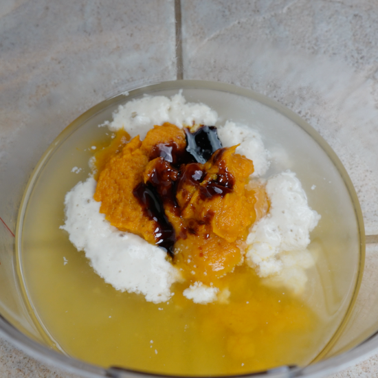 Wet ingredients added to storage container